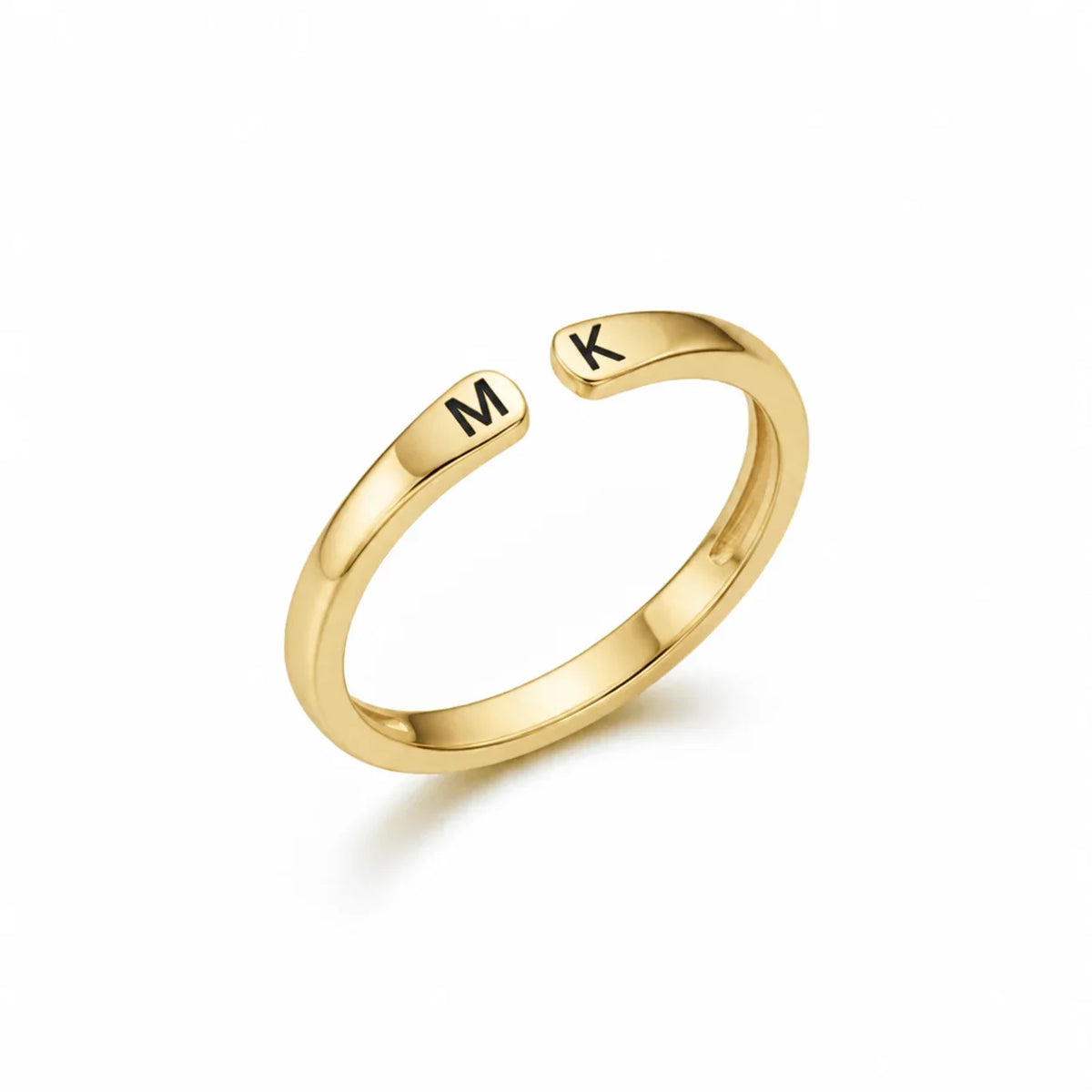 Bague initiales ajustable dorée gravée M et K