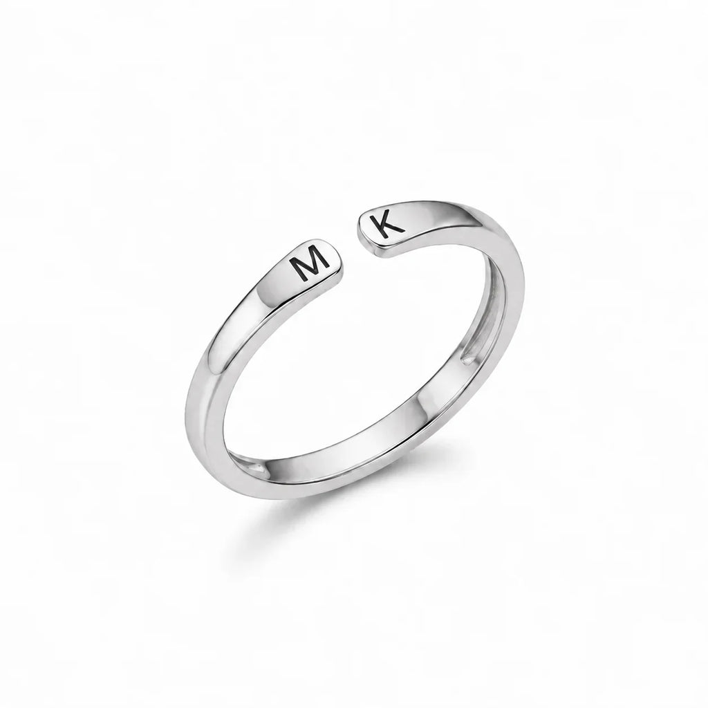 Bague initiales argentée